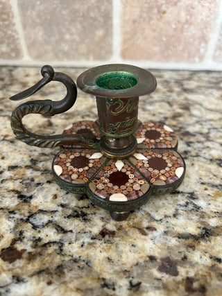 Brass with Stone Inlay Candle Holder   MTS|116313