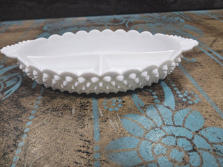 Milk Glass Hobnail Relish Serving Tray -RSV