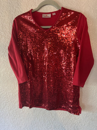 12F Quacker Factory Red Sequin Top Size XS MTS|66900