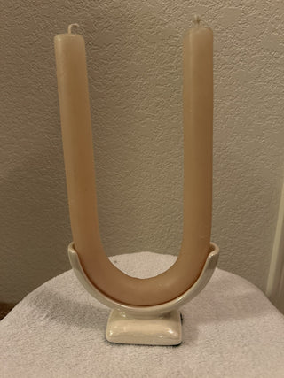 VTG Mid Mod U Shaped Iridescent Ceramic Holder & Candle|53583