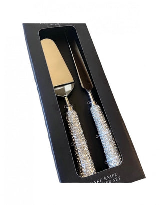 Tahari Home Cake Knife & Server Set Silver Rhinestone Lux Glam Wedding or Holiday #63 VV MTS