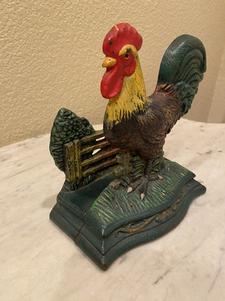 Cast iron vtg rooster mail napkin holder or doorstop RCD|118588