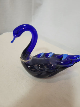 3" tall Hand Blown Cobalt Blue Swan Figurine RCD