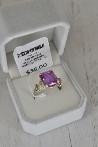 925 Purple Stone Ornate Setting Ring -10 MTS