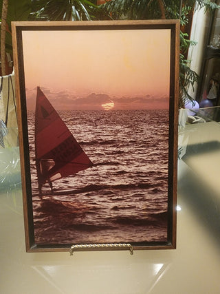 1970s Sailboat/Sunset Photo in Woodbox Frame RSV|72176