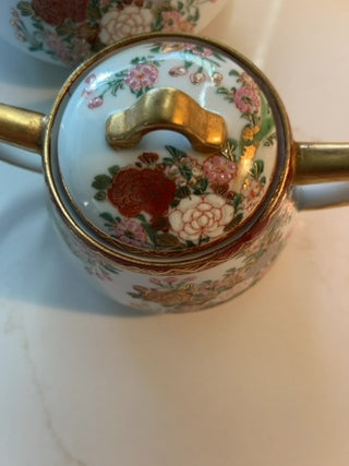 Set of vintage Japanese Kutani Teapot and sugar bowl