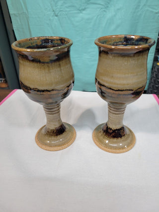 Pair of Glazed Pottery Goblets, signed RCD