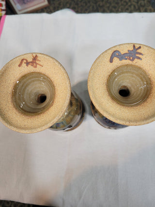 Pair of Glazed Pottery Goblets, signed RCD