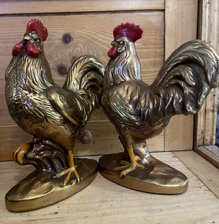 Antique Marion Bronze Clad Roosters Set of 2 RCD