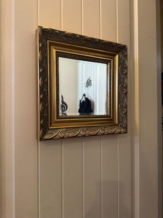 Beveled Mirror by Robert Grace, gold ornate frame 12.5"x12.5" RCD|101971