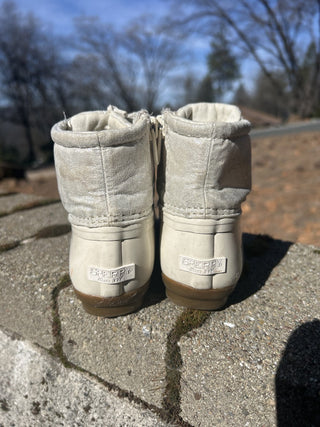 #2 Sperry Saltwater Duck Boots Ivory Girls Size 9M Metallic Silver Zip Up