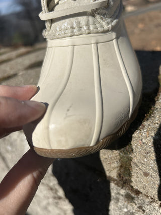 #2 Sperry Saltwater Duck Boots Ivory Girls Size 9M Metallic Silver Zip Up