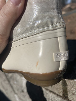 #2 Sperry Saltwater Duck Boots Ivory Girls Size 9M Metallic Silver Zip Up