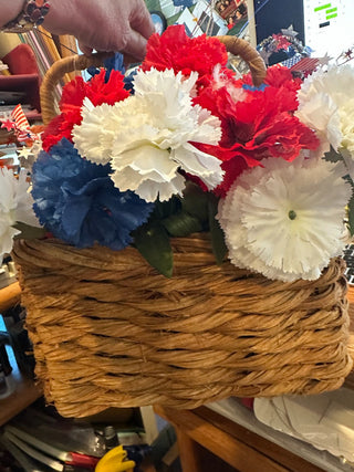 Basket Decor - red/white/blue flowers 12"x10"x5" RCD