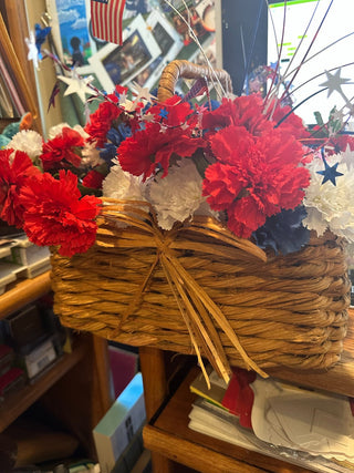 Basket Decor - red/white/blue flowers 12"x10"x5" RCD