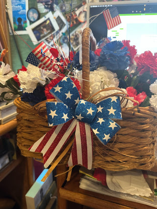 Basket Decor - red/white/blue flowers 12"x10"x5" RCD