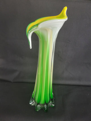 Vtg Jack in the Pulpit Green, White & Yellow 11-1/2" Vase RCD|135817