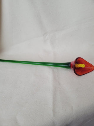 Hand Blown Glass Red Lily w/Yellow center 12" EACH RCD