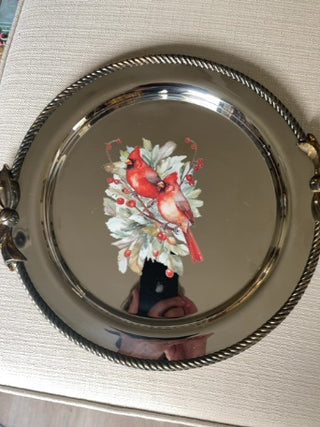 OneidaStainless steel serving tray with holiday birds