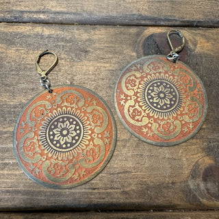 Vintage Brass Mandala Leverback Earrings * MTS