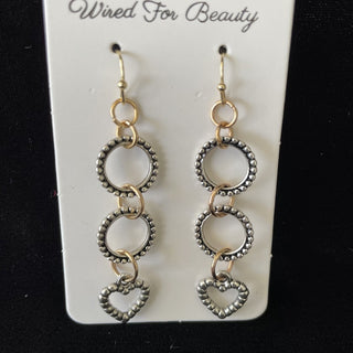 silver tone dangle earrings w/ heart RSV