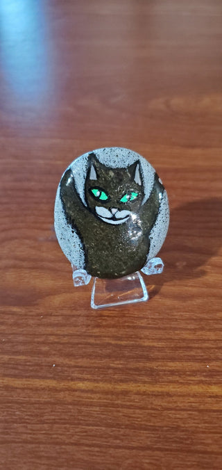 Painted rock #230 cat w/stand R.S.V