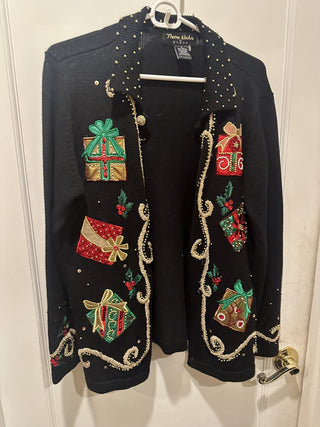 Theme Works Kikit Christmas Sweater Women S Beaded Sequin Embroider gift boxes #63 VV MTS|133074