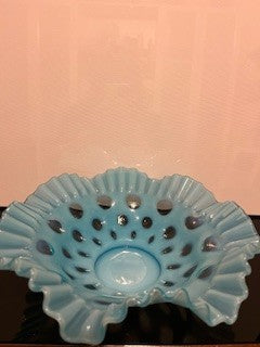 #1922 Fenton Ruffle Bowl Opalescent Blue RSV