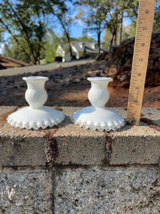 Pair Of Vintage Fenton Silver Crest Candle Stick Holders