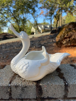 vintage Hull Pottery matte white swan or duck planter (Model #23) from the 1950s