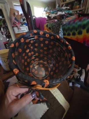 Longaberger Medium  Pumpkin Fall Stem Lid Basket Jack O' Lantern Liner Protector Combo