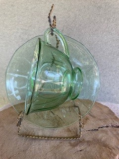 1930s Fostoria Fairfax Uranium Green Footed Cup Saucer Set RCD