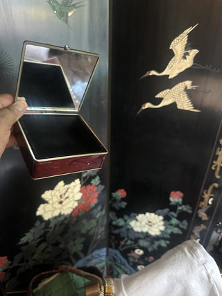 Jeweled Enamel Rhinestone Butterfly Floral Jewelry  Trinket Box with Mirror 4" square #62 VV MTS|103161