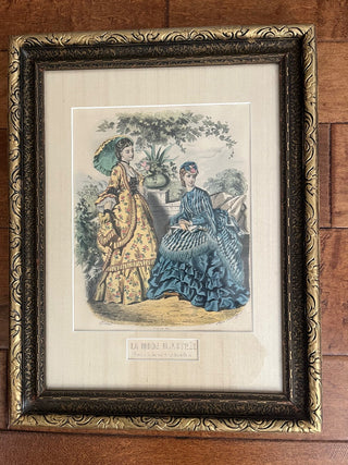 VINTAGE CUSTOM FRAMED FASHION PRINT 14.5" X 18.5" SILK MAT EXCELLENT CONDITION WIRE FOR HANGING (KJS) RCD|105449
