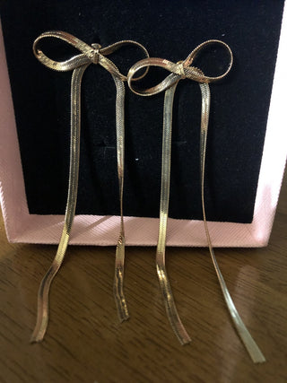 Metal Bow Dangling Stud Earrings RSV|135676