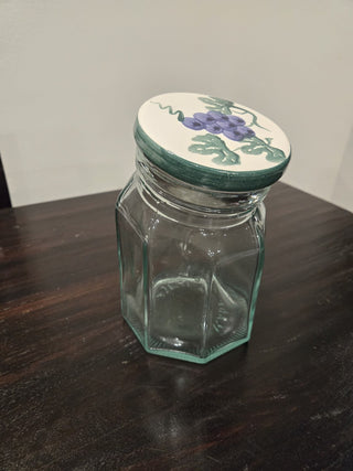 Vtg Italian Heavy Green Glass Ribbed Jar RCD