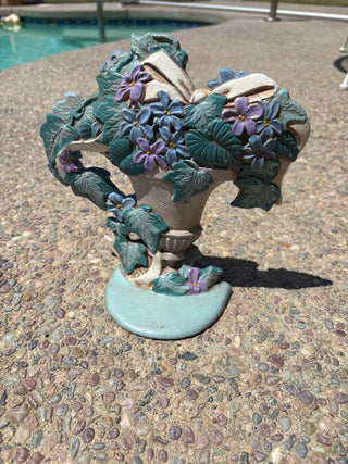 1960s Midwest Cast Iron Doorstop Purple Flowers in Vase|86416