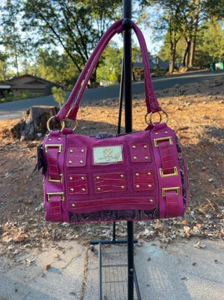 NWT Original by Sharif 1827 handbag features a striking fuchsia and purple snakeskin pattern