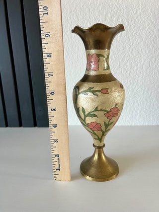 Vintage brass and enamel ruffled vase RSV|117029