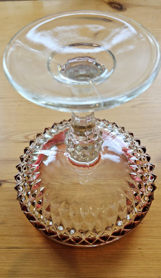 Vintage Indiana Glass Ruby Red Rim Diamond Point Candy Dish Compote Bowl, RSV|107028