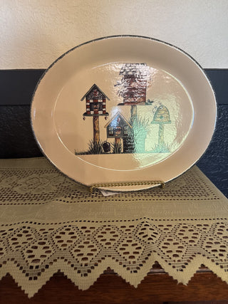 Vintage Home & Garden Oval Porcelain -Serving Plate -  Birdhouses - RCD