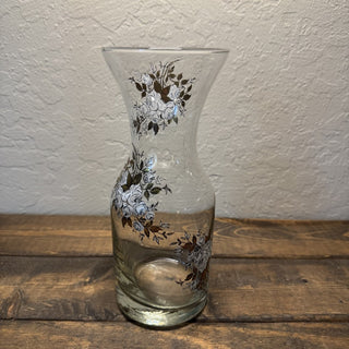 Vtg Libbey White/Gold Rose Floral Glass Carafe RCD