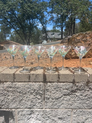 BB Set of 6 NWT Romanian Euroglass 7.5” Floral Martini Glasses