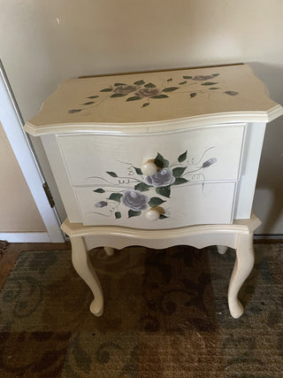 White flowered end table, 26x18.5x12 inches