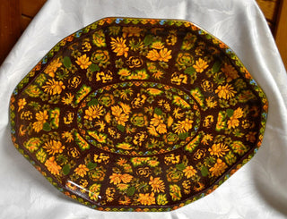 Vintage Dasher Decorated Ware Oval 12: sided Tray brown with floral and fall design #63 VV MTS