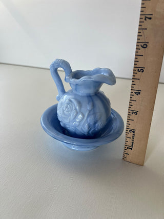 Vintage Avon blue milk glass mini pitcher|72035