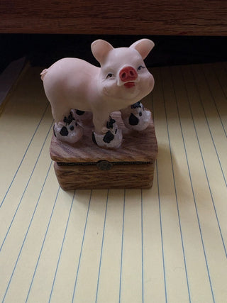 Pig in Cow Slippers Trinket box, resin, 3" RCD|111510