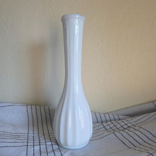 NEW - Vtg White Milk Glass Fluted Vase (BRi) - MTS