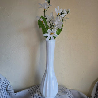 NEW - Vtg White Milk Glass Fluted Vase (BRi) - MTS