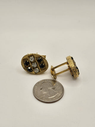 Cufflinks, vintage black & white rhinestone RSV